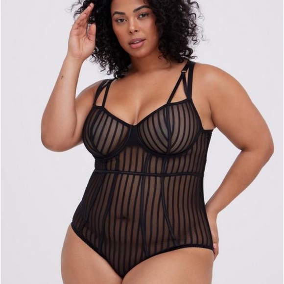 torrid Other - Torrid Black Striped Mesh Underwire Bodysuit